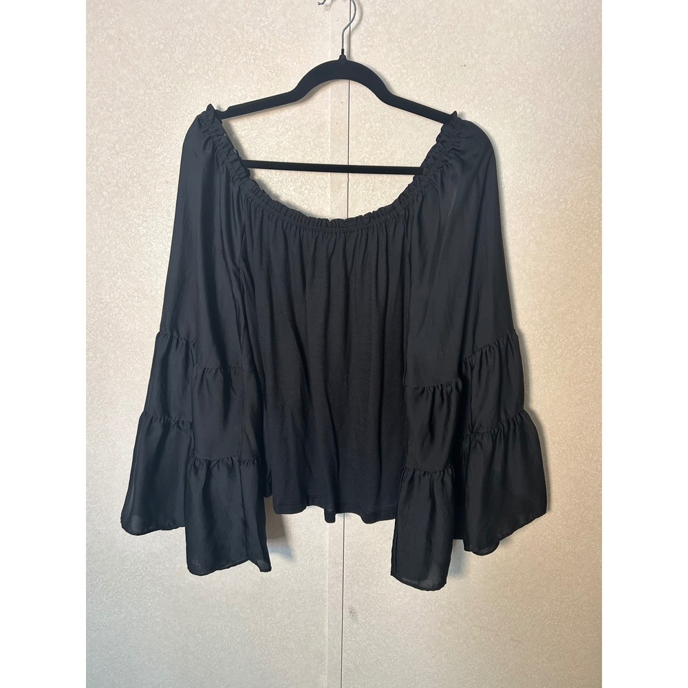 NWT Anthropologie Black Cotton Blend Medium Peasant Blouse LongSleeve whimsigoth